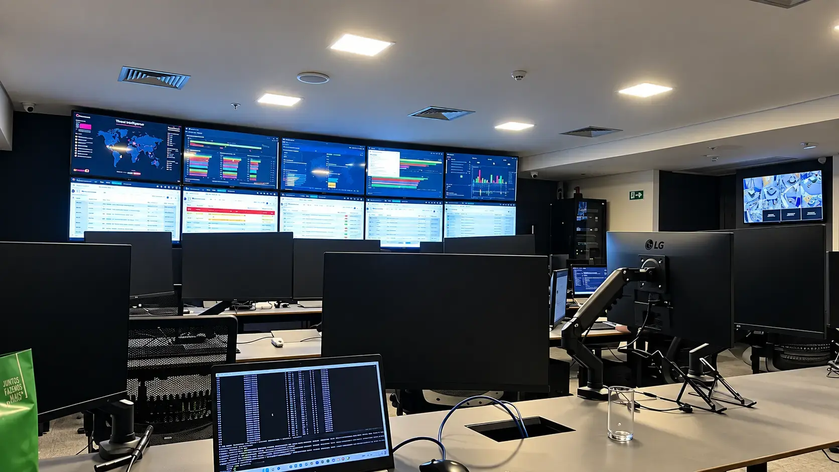 Sala de operação com videowall de monitoramento