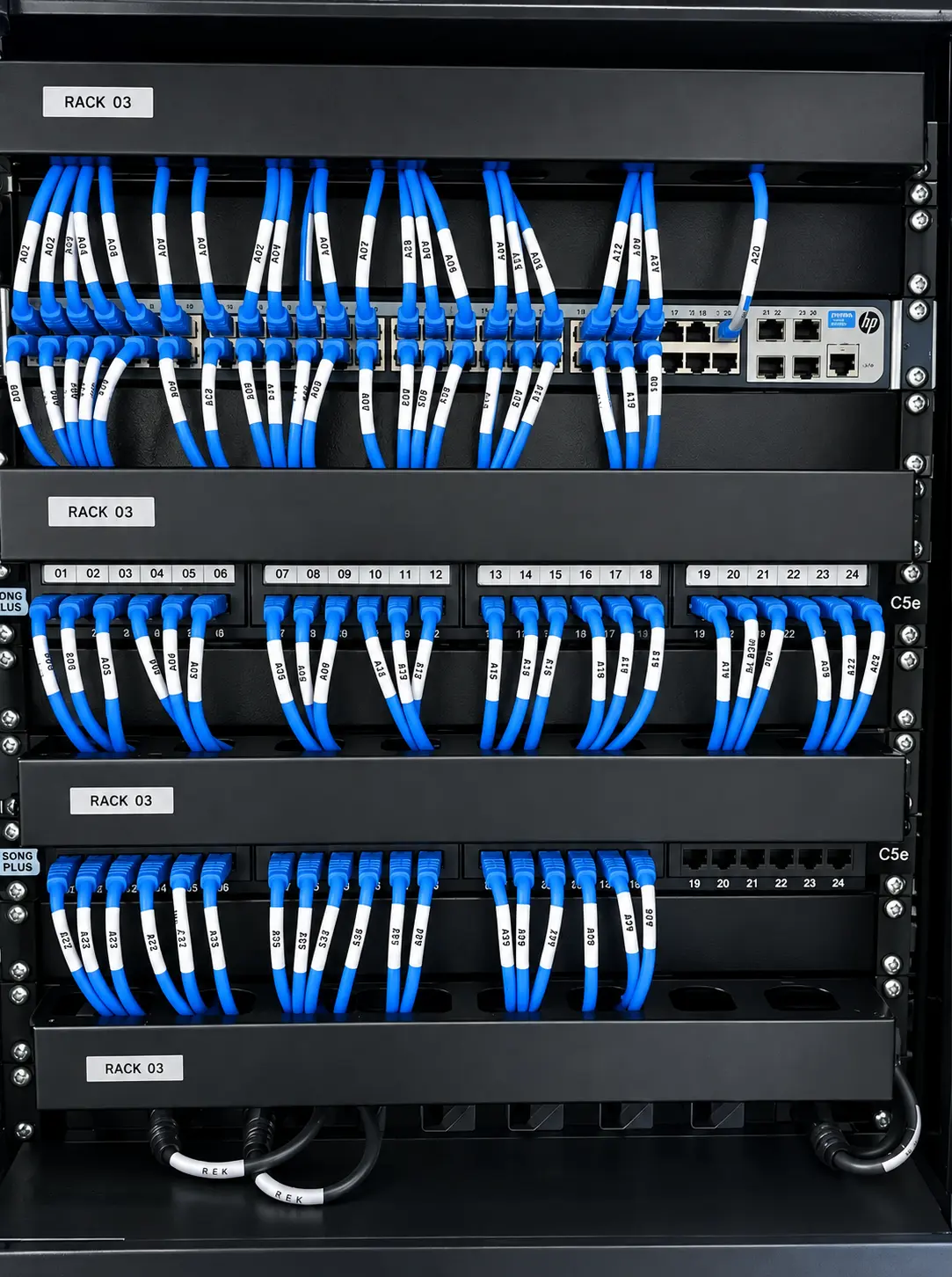 Rack organizado com cabeamento Cat6